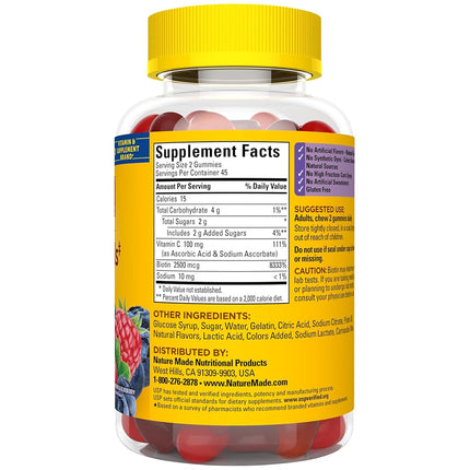 Nature Made Hair, Skin & Nails 2500 mcg Biotin Gummies w. Vitamin C, 90 Count (Packaging May Vary)