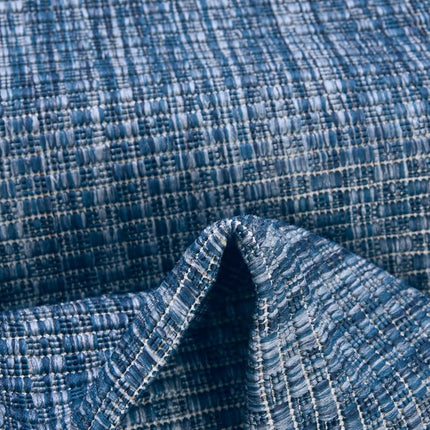 Unique Loom Collection Alfombra lisa jaspeada de transición casual para interior/exterior de tejido plano, 2 pies 7 pulgadas x 12 pies, azul marino/azul claro