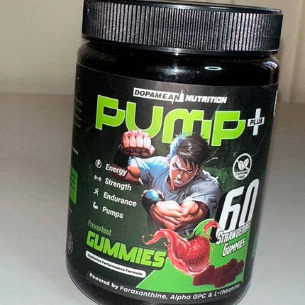 PUMP Pre Workout Gummies - Non-Stim, Caffeine-Free Energy & Focus Formula with Creatine, Paraxanthine, Beta-Alanine & Alpha GPC - Strawberry, 60 Gummies (30 Servings) - Vegan Pre-Workout Supplement for Men & Women
