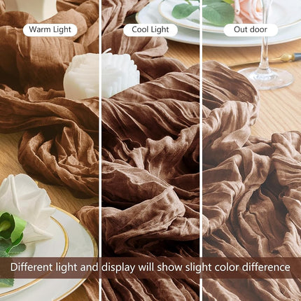 Wokceer Cheesecloth Table Runner Brown 10FT Boho Gauze Runner, 3 Pack