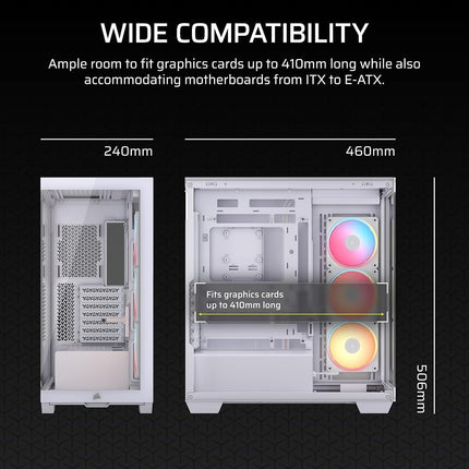 CORSAIR 3500X LX-R RGB iCUE LINK Panoramic Mid-Tower PC Case – 3x Pre-Installed LX120-R RGB Fans, Includes iCUE LINK System Hub, GPU Anti-Sag Arm, Fits up to 10x 120mm Fans – White