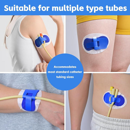 60 PCS Foley Catheter Stabilization Devices, Urinary Leg Bag Legband Holder Sticker, Catheter Supplies for PEG/G/Feeding Tube, Self Adhesive Catheter Tube Holder（Blue）