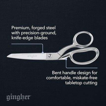Gingher Dressmaker's Fabric Scissors - 8" Stainless Steel Shears - Sharp Knife Edge Fabric Scissors with Protective Sheath