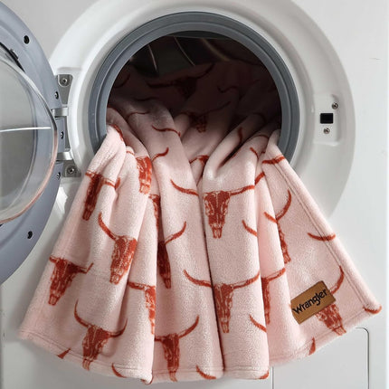 Wrangler - Throw Blanket, Soft Plush Fleece Bedding, Yellowstone Inspired, Western Decor for Bed or Couch (Steer Head Peach, 50" x 70")