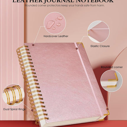 Spiral Notebook Journal 8.5” x 11”, 300 Pages Hardcover Leather Lined Journals for Women Men, A4 Large College Ruled Notebooks with 100 GSM Thick Paper, Spiral Journal for Writing Work School, Pink