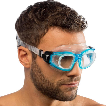 Cressi Galileo Goggles T/Glass Aquamarine - Adult Swimming Goggles With Tempered Glass Anti Fog 100% Anti UV, Clear/Aquamarine, One Size