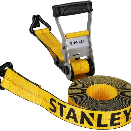 STANLEY S10000J Black/Yellow 2" x 27' Ratchet Strap with Double J-Hooks - 3,333 LBS Safe Working Load / 10,000 LBS Break Strength