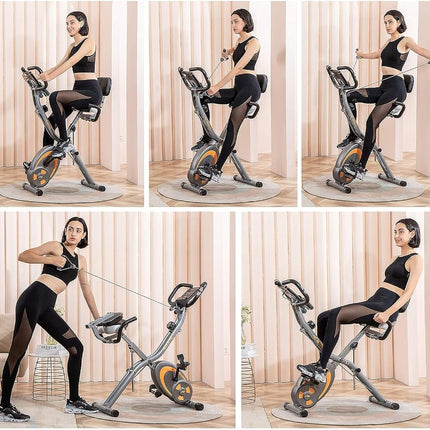 leikefitness Folding Stationary Bike Recumbent Exercise Bike w/Arm Resistance Bands-Pulse Sensor-LCD Monitor and Easy to Assemble Indoor Cycling Bike 2280 (GREY)