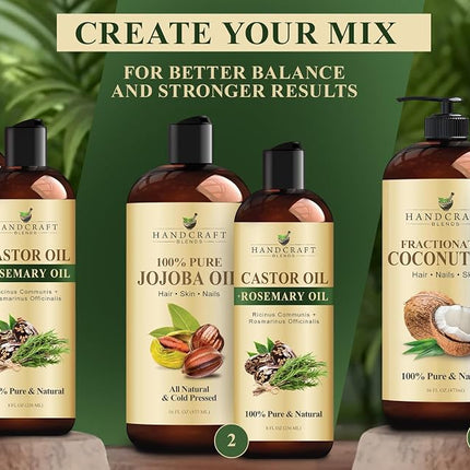 Handcraft Blends Castor Oil with Rosemary Oil - 8 Fl Oz - 100% Pure and Natural - Premium Grade Oil for Hair Growth, Eyelashes and Eyebrows - Carrier Oil - Hair and Body Oil