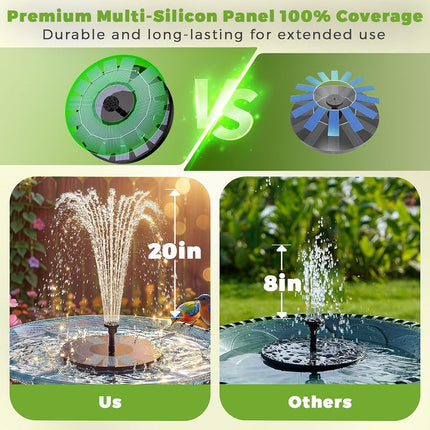 AISITIN 2.5W Solar Bird Bath Fountain Pump, Solar Fountain Pump for Bird Bath with 6 Nozzles, 6.7" Solar Powered Water Fountain Pump for Garden, Ponds, Pool, Fish Tank, Aquarium and Outdoor