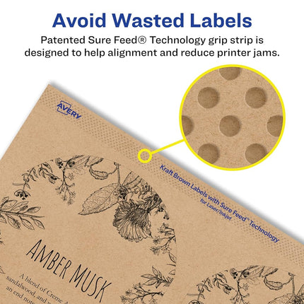 Avery Kraft Brown Arched Labels with Sure Feed, 4.75" x 3.5", 60 Kraft Brown Labels, Print-to-The-Edge, Laser/Inkjet Printable Labels
