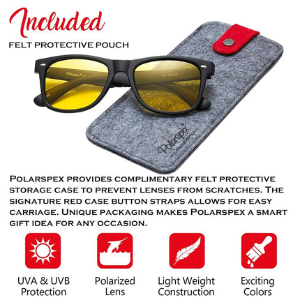 Gafas de sol Polarspex para hombre - Gafas de sol retro para hombre, Gafas de sol polarizadas para mujer - Gafas de sol geniales para conducir, pescar, Negro Mate | Amarillo para Conducir de Noche, Talla única