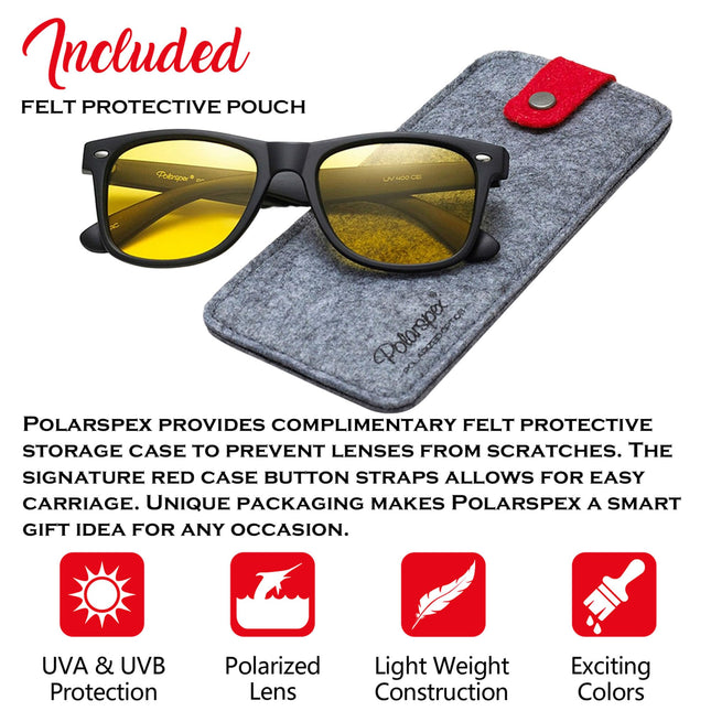 Lunettes de soleil Polarspex pour hommes - Lunettes de soleil rétro pour hommes, lunettes de soleil polarisées pour femmes - Lunettes de soleil sympas pour la conduite, la pêche, noir mat | Conduite de nuit jaune, taille unique