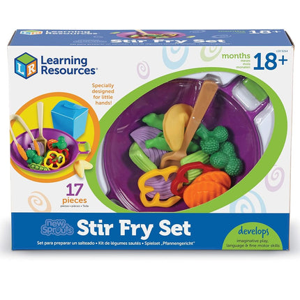 Learning Resources New Sprouts Stir Fry Set, Pretend Play Toy for Toddlers, Preschool Learning Toys, Kitchen Play Toys for Kids