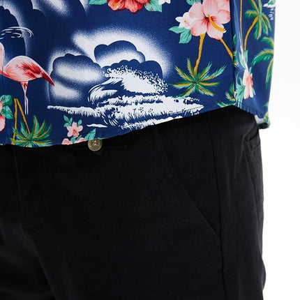 Camisa Hawaiana de ocio para hombre SSLR de flamencos, flores - Azul - Grande