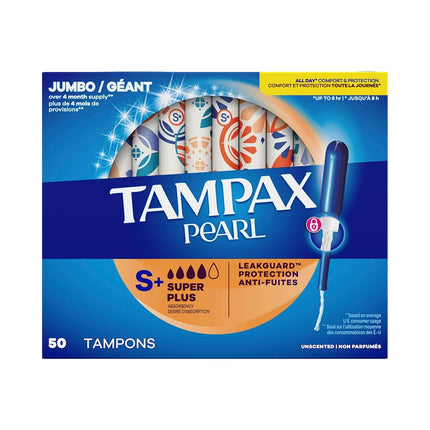Tampax Pearl Plastic Tampons, Super Plus Absorbency, Unscented, 50 Count