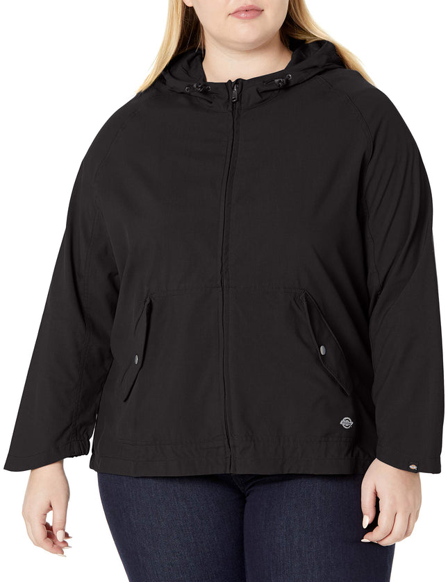 Dickies Women's Plus Size Performance Hooded Rain Jacket, Black, 2PS