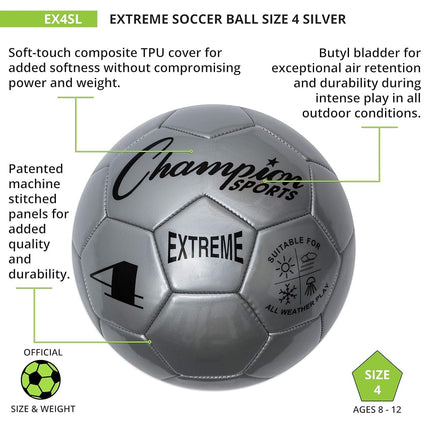 Champion Sports Extreme Series Size 4 Composite Soccer Ball (Silver)