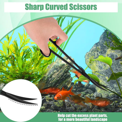 Aquarium Aquascape Tools Kit, 4 in 1 Anti-Rust Aquatic Plant Aquascaping Tool Stainless Steel Black Tweezers Scissors Spatula for Aquarium Tank Clean Aquascape Tools Sets (Black Kit)