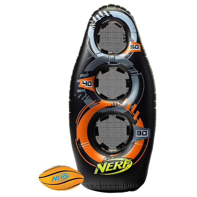 Nerf Proshot Inflatable Football Target, 50� Auto-Pop Design with Water Base, Mini Foam Football, Indoor and Outdoor Fun Game, Improve Accuracy and Control, Blaster Compatible