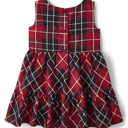 The Children's Place Baby Girls' One Size and Toddler Sleeveless Holiday Dressy Dress, Red Plaid, 12-18 Months