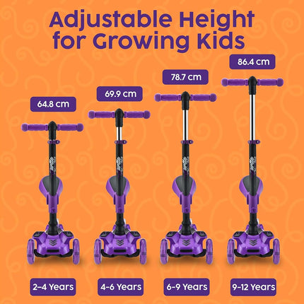 Hurtle 3-Wheeled Scooter for Kids - Wheel LED Lights, Adjustable Lean-to-Steer Handlebar, and Foldable Seat - Sit or Stand Ride with Brake for Boys and Girls Ages 1-14 Years Old