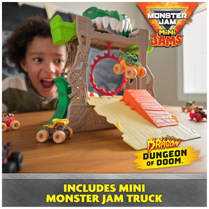 Monster Jam, Dragon Dungeon of Doom Playset, Mini Jams, Exclusive Die-Cast Dragon Monster Truck 1:87 Scale, Kids’ Toys for Boys Aged 3 4 5 6+