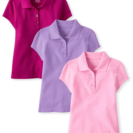 The Children's Place Multipack Short Sleeve Pique Polo, Aurora Pink/Sparkle Pink/Purple, XX-Large