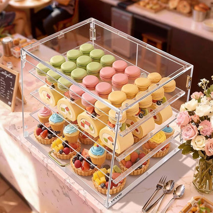 VEVOR Bakery Display Case, 4-Tier Commercial Countertop Pastry Display Case, Clear Acrylic Bread Box for Kitchen, Party Cake Cabinet with Magnetic Rear Door for Cookie Dessert Donut, 530x435x415 mm
