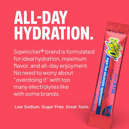 Sqwincher Zero Qwik Stik - Sugar Free Electrolyte Powdered Beverage Mix, Fruit Punch 060102-FP (Pack of 50)