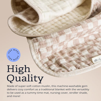 Itzy Ritzy Baby Blanket � Soft Cotton Muslin Multi-Use Blanket - Can Be Used as a Tummy Time Mat, Nursing Cover, Stroller Shade & More � Measures 30" x 40", Machine Washable (Checkerboard)