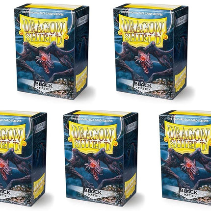 5 Packs Dragon Shield Matte Black Standard Size 100 ct Card Sleeves Value Bundle!