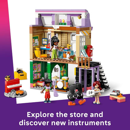 LEGO Friends Music Shop & Apartment Toy with 3 Mini Dolls, a Pet Corgi Animal Figure & Musical Instruments incl. a Piano, Drum Kit, Guitars & Accessories - Gift for 7+ Year Old Girls - 42653