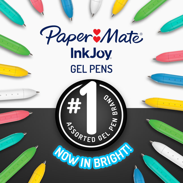 Bolígrafos Paper Mate InkJoy Bright, bolígrafos de gel, punta mediana (0.7 mm), retráctiles, colores surtidos más brillantes, 6 unidades