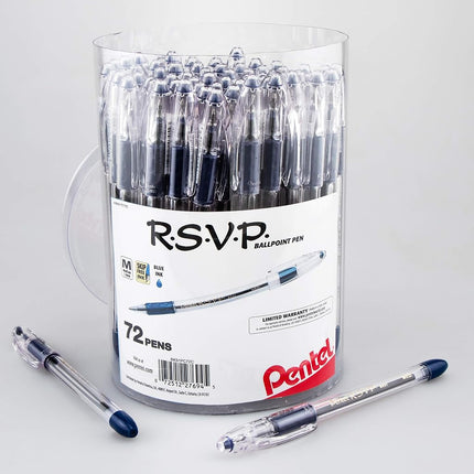 Pentel RSVP Ballpoint Pen, (1.0mm) Med Line, Blue Ink, 72pk Canister (BK91PC72C)