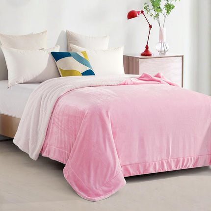 Elegant Comfort Ultra Soft Reversible Flannel Sherpa Blanket - Cozy Silky Fleece Throw for Couch, Bed - Plush Fuzzy Warm Winter Blanket for Gift, Twin XL, Light Pink
