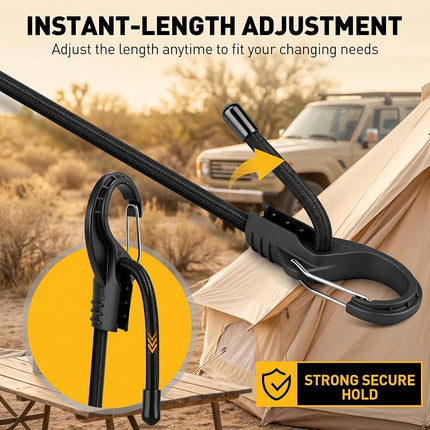 32-Piece Adjustable Bungee Cords with Hooks, 24" 32" 48" Carabiner Bungee Cords Heavy Duty Outdoor, 10" Mini Cord Straps, 8" Canopy Tarp Ball Ties, 157" Shock Cord with Storage Bag