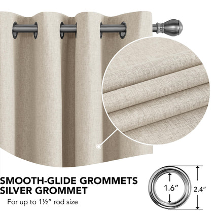 Deconovo Grey Total Blackout Faux Linen Window Curtains with Coating Pair, 52x63 Inches Thermal Insulated Grommet Curtains Living Room 2 Panels, Kids Curtains for Bedroom Nursery