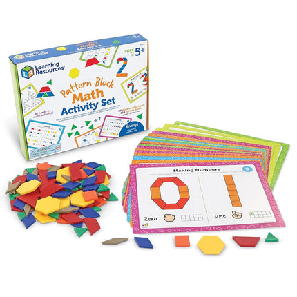 Learning Resources Pattern Block Maths Activity Set, Maths Games for Kids, Educational Games, Preschool Maths, Montessori, 144 Pieces, Age 5+