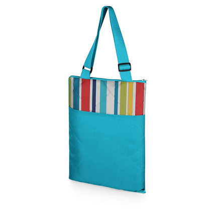 PICNIC TIME ONIVA - a brand - Vista Outdoor Picnic Blanket & Tote - Beach Blanket - Camping Blanket, (Fun Stripe Pattern with Aqua Blue Exterior)