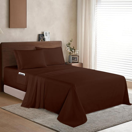 Elegant Comfort Luxury 1500 Premium Hotel Quality Microfiber 4-Piece Sheet Set - Soft, All Around Elastic 18-24 Inches Deep Fitted Sheet - Extra Deep Pocket Sheets, Full, Chocolate Brown