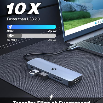 oditton USB C HUB, 6 in 1 USB Adapter, 4K HDMI, 100W PD, USB 3.0 Ports, USB 2.0 Ports, and SD/TF Card Reader, Ideal for Mac Pro/Air, iPad Pro, iMac, and More