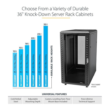StarTech.com 4-Post 15U Server Rack Cabinet, 19" Data Rack Cabinet for IT / Network Equipment, with Adjustable Mounting Rails