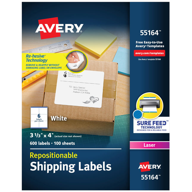 Avery 55164 Repositionable Shipping Labels, Laser,