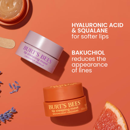 Burt's Bees Mascarilla labial nocturna Moonlight Orchard, con ácido hialurónico y escualano hidratante para hidratar los labios al instante, mascarilla labial de noche, tratamiento labial, 0.45 oz.