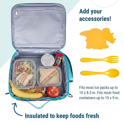 Wildkin ECO rPET Next Gen Lunch Box for Boys and Girls - Durable Exterior and Insulated Interior with Multiple Carrying Options, Keep Your Food Fresh for School & Travel Lunch Box - Darling Dinosaurs