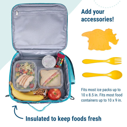 Wildkin ECO rPET Next Gen Lunch Box for Boys and Girls - Durable Exterior and Insulated Interior with Multiple Carrying Options, Keep Your Food Fresh for School & Travel Lunch Box - Darling Dinosaurs