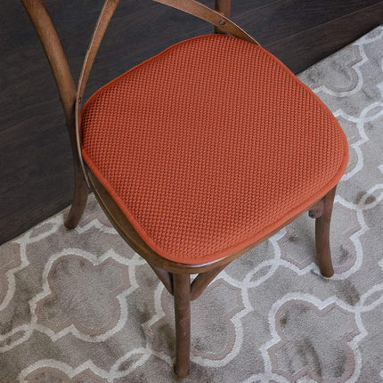 Sweet Home Collection Chair Cushion Memory Foam Pads Honeycomb Pattern Slip Non Skid Rubber Back Rounded Square 16" x 16" Seat Cover, Rust - 6 Pack