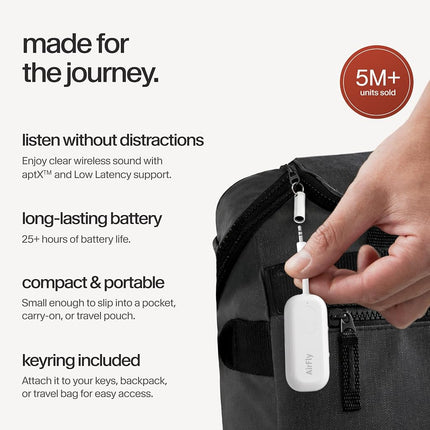 Twelve South AirFly Pro Bluetooth Wireless Audio Transmitter/Receiver for up to 2 AirPods/Wireless Headphones; Use with Any 3.5 mm Audio Jack on Airplanes, Gym Equipment, and Auto, White