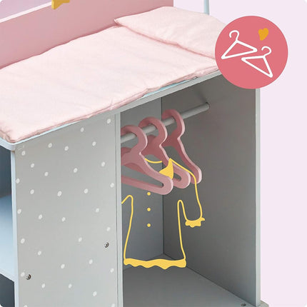 Olivia's Little World 6-in-1 Wooden Baby Doll Changing Station with Crib, Changing Table, High Chair, Double-Door Closet, Sink and Washing Machine, Multicoloured